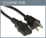 Universal C13/5-15P 1-Foot 18AWG Power Cord